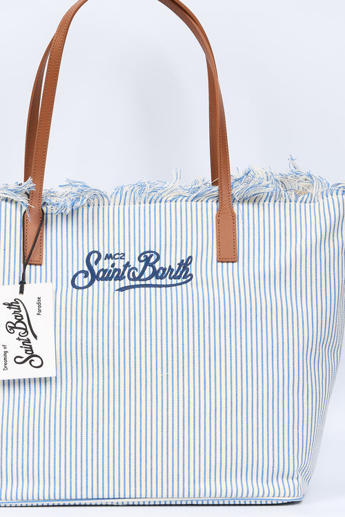 Mc2 saint barth City Bag Grande a Righe Bianco/Azzurro Donna-2