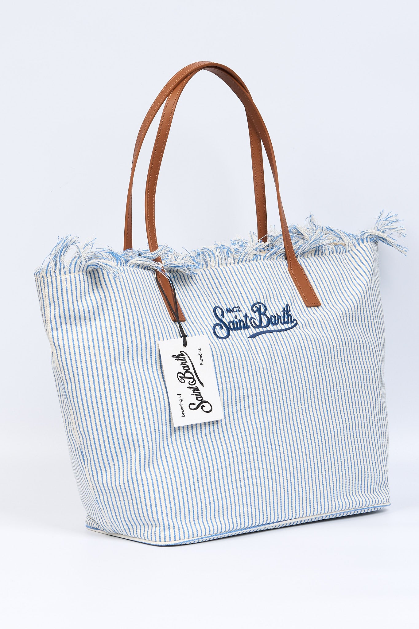 Mc2 saint barth City Bag Grande a Righe Bianco/Azzurro Donna-3