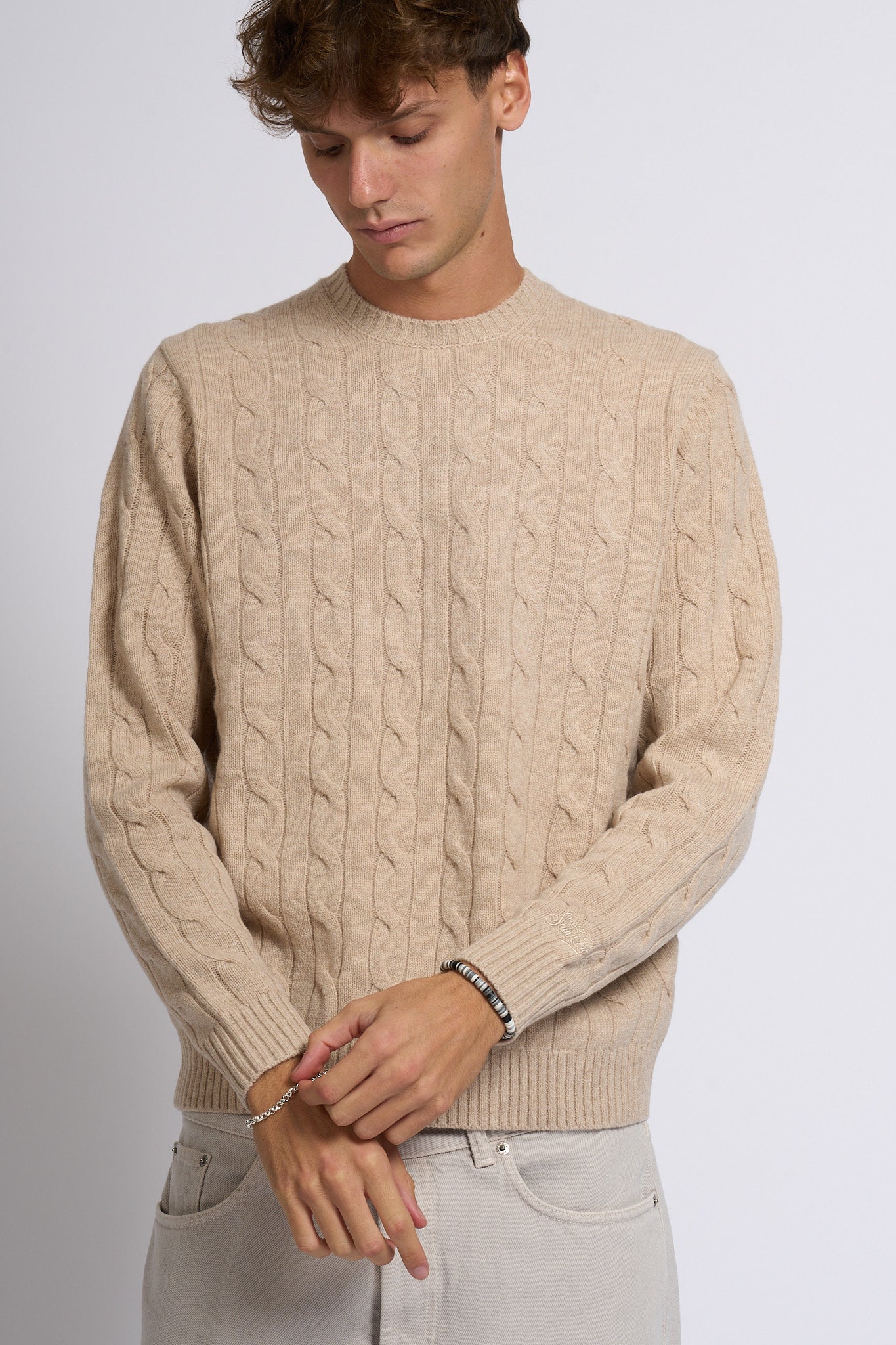 Mc2 saint barth Maglia Braid Wool Beige Uomo-3