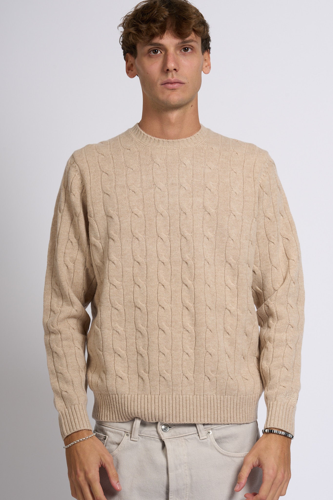 Mc2 saint barth Maglia Braid Wool Beige Uomo-4