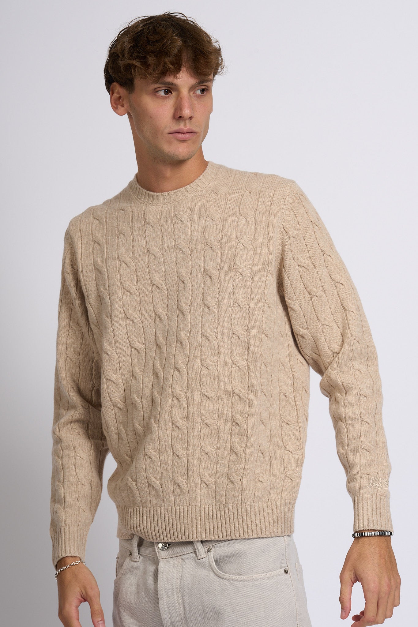 Mc2 saint barth Maglia Braid Wool Beige Uomo-5