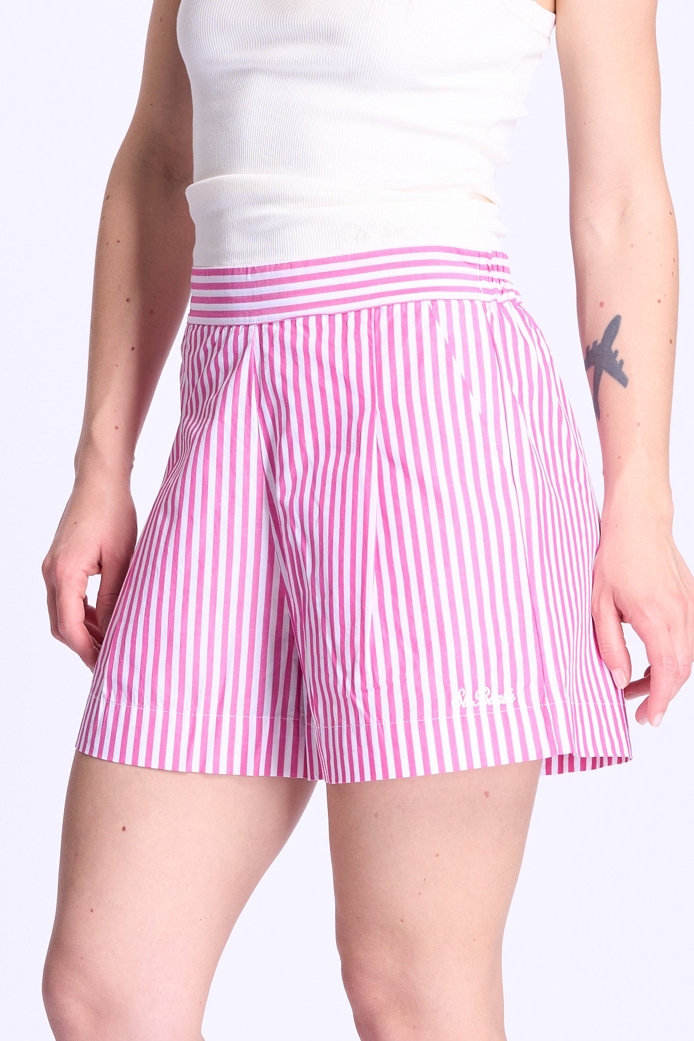 Mc2 saint barth Shorts a Righe Bianco/rosa Donna-1