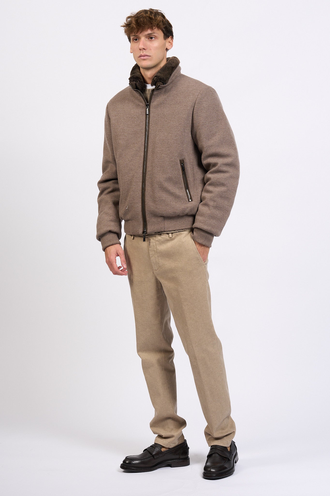 Moorer Bomber imbottito Taupe Uomo-8
