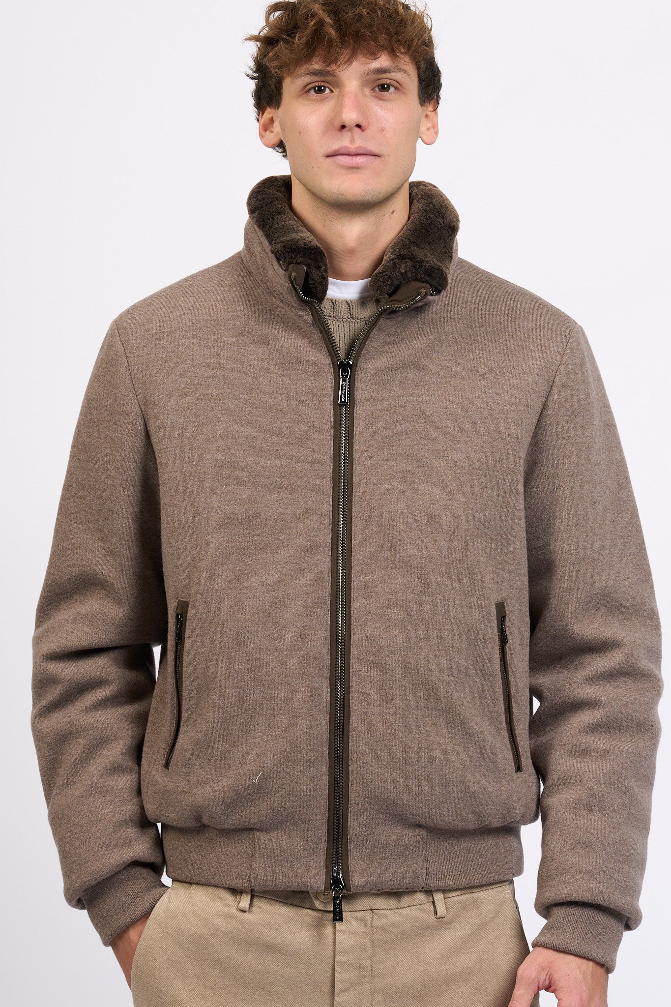 Moorer Bomber imbottito Taupe Uomo-4