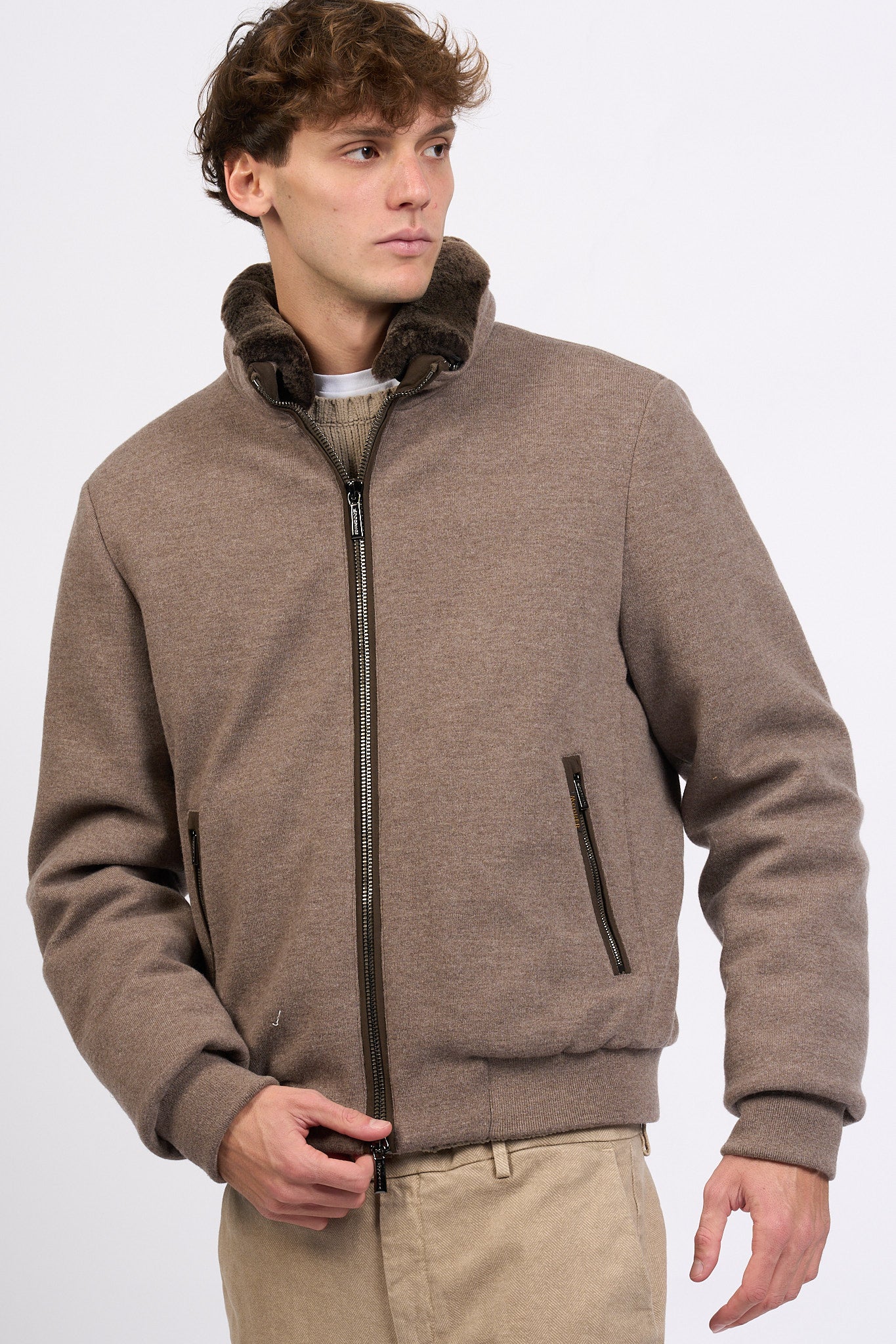 Moorer Bomber imbottito Taupe Uomo-5
