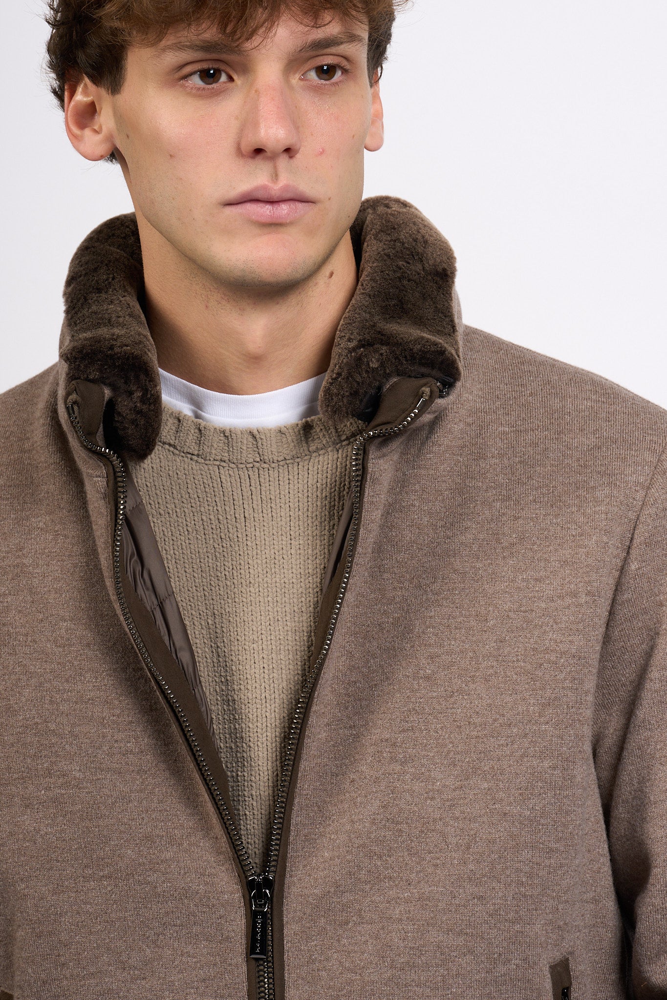 Moorer Bomber imbottito Taupe Uomo-7