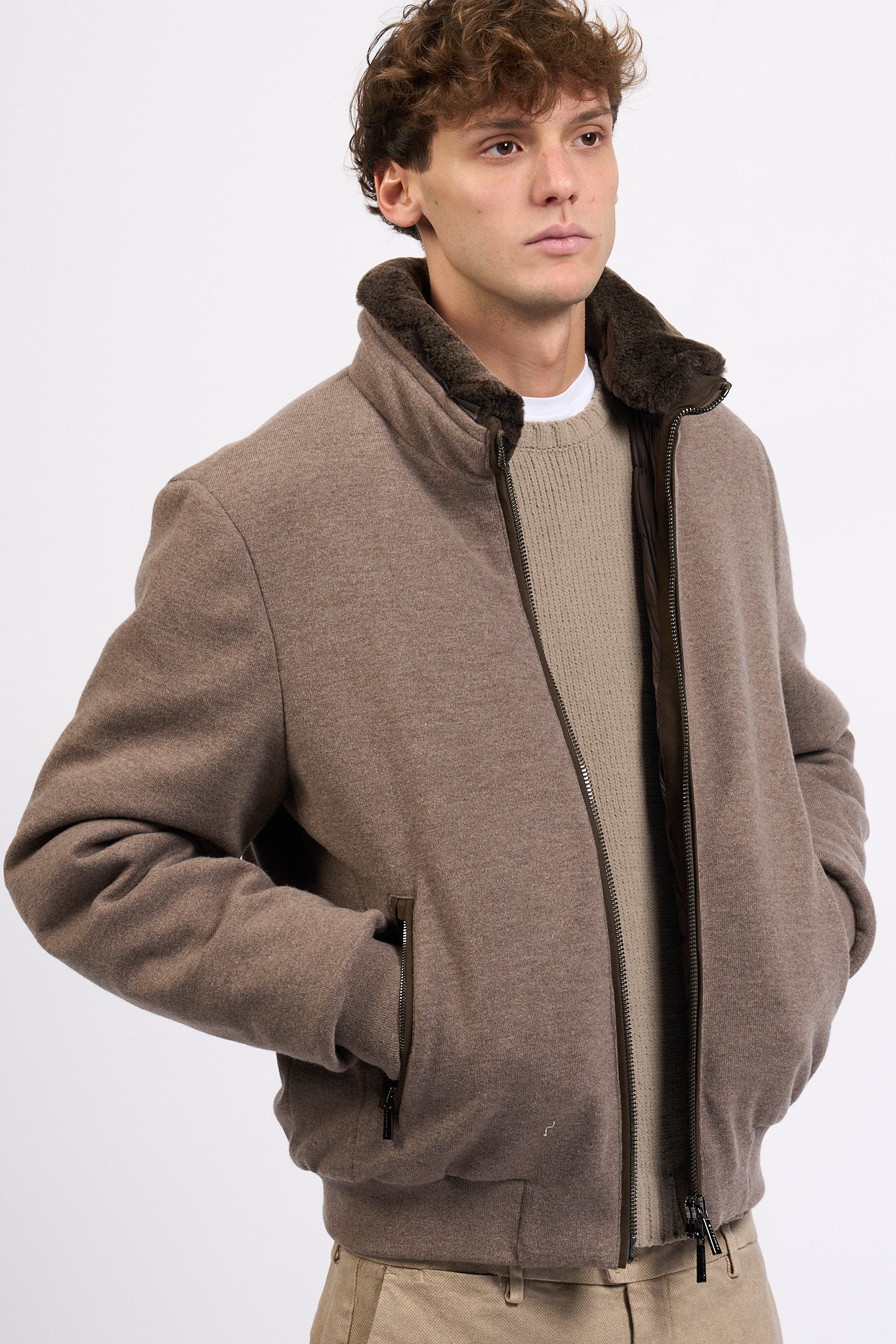 Moorer Bomber imbottito Taupe Uomo-3