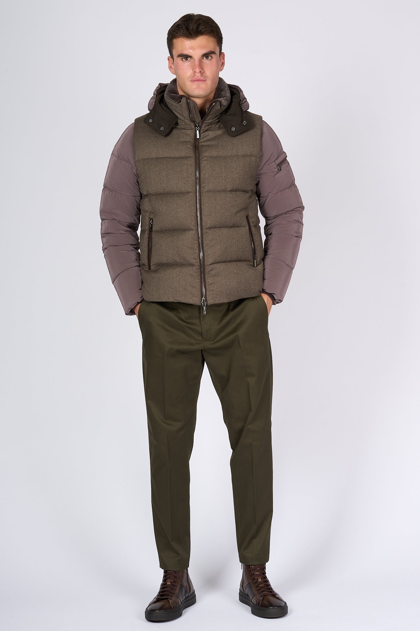 Moorer Piumino/Gilet Casciano Bomber Cacao Uomo-4