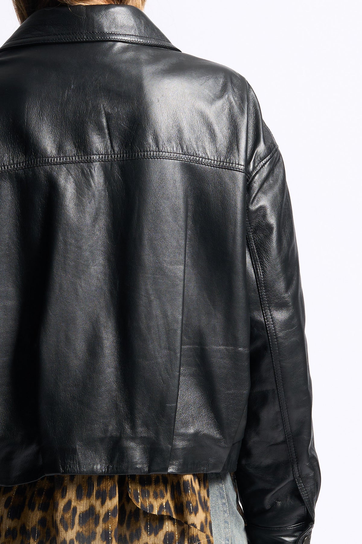 Myskyn Women's Black Leather Bomber Jacket-8