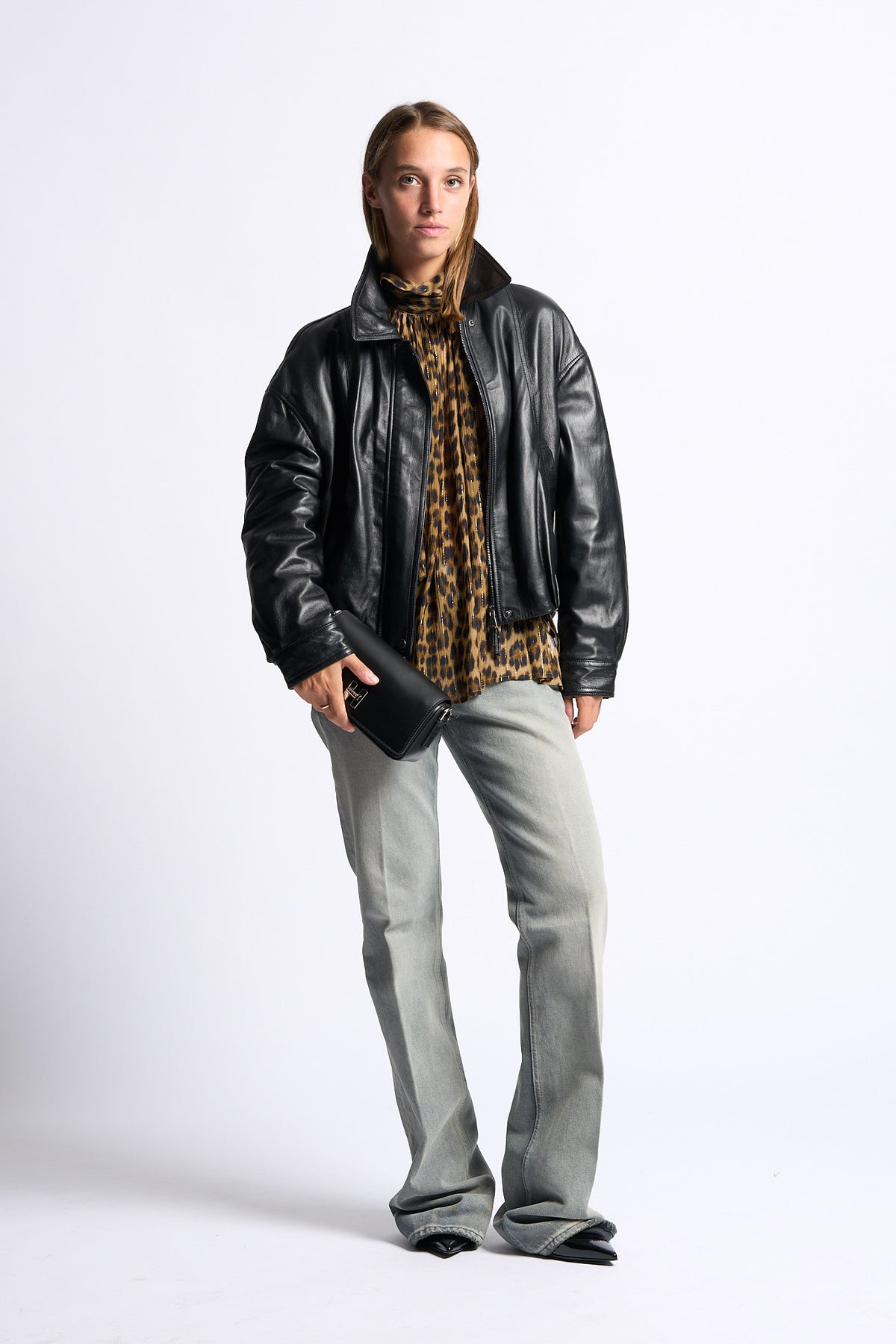 Myskyn Women's Black Leather Bomber Jacket-7