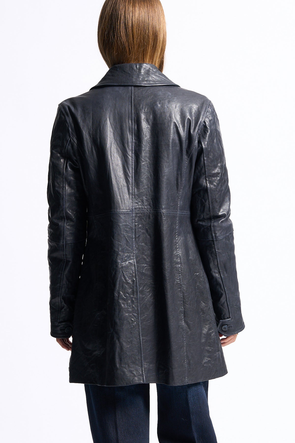 Myskyn Women's Blue Long Leather Jacket-4