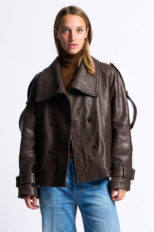 Myskyn Women's Brown Oversized Leather Jacket