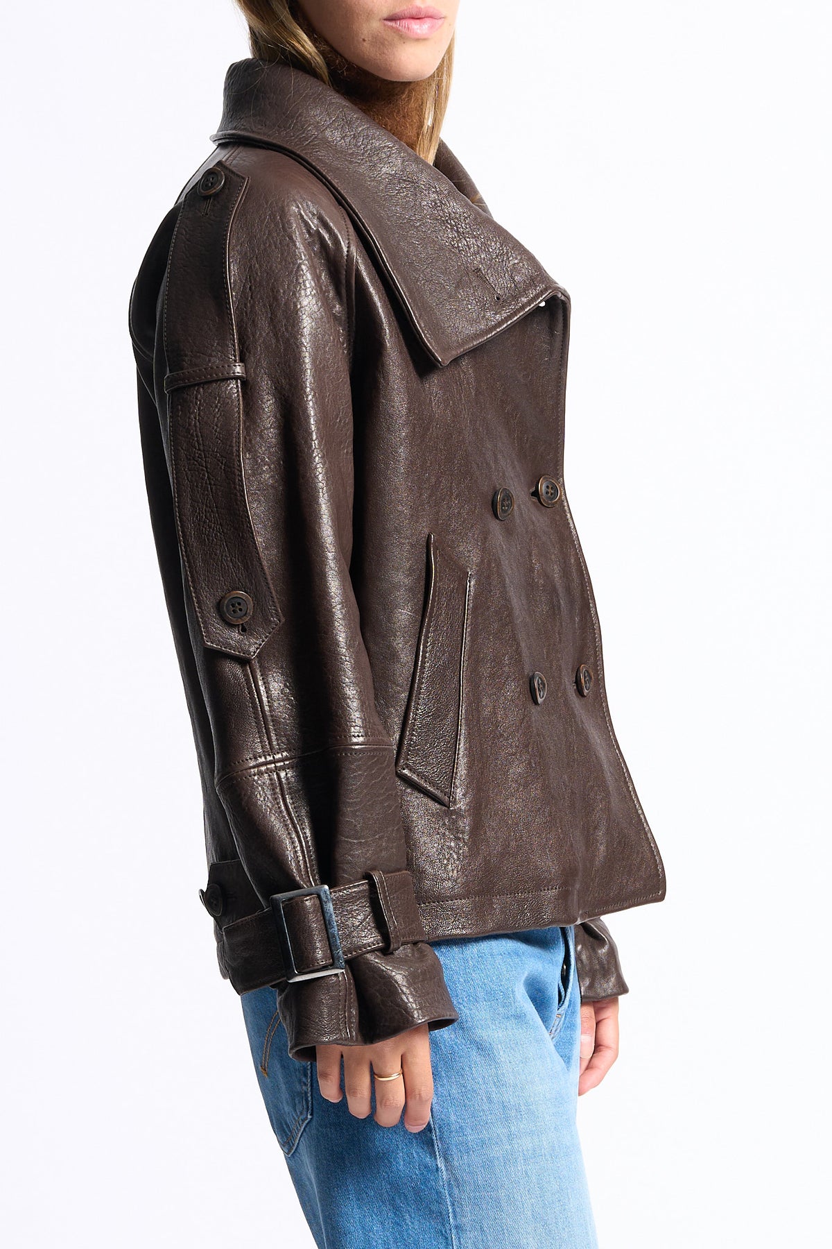Myskyn Women's Brown Oversized Leather Jacket-7