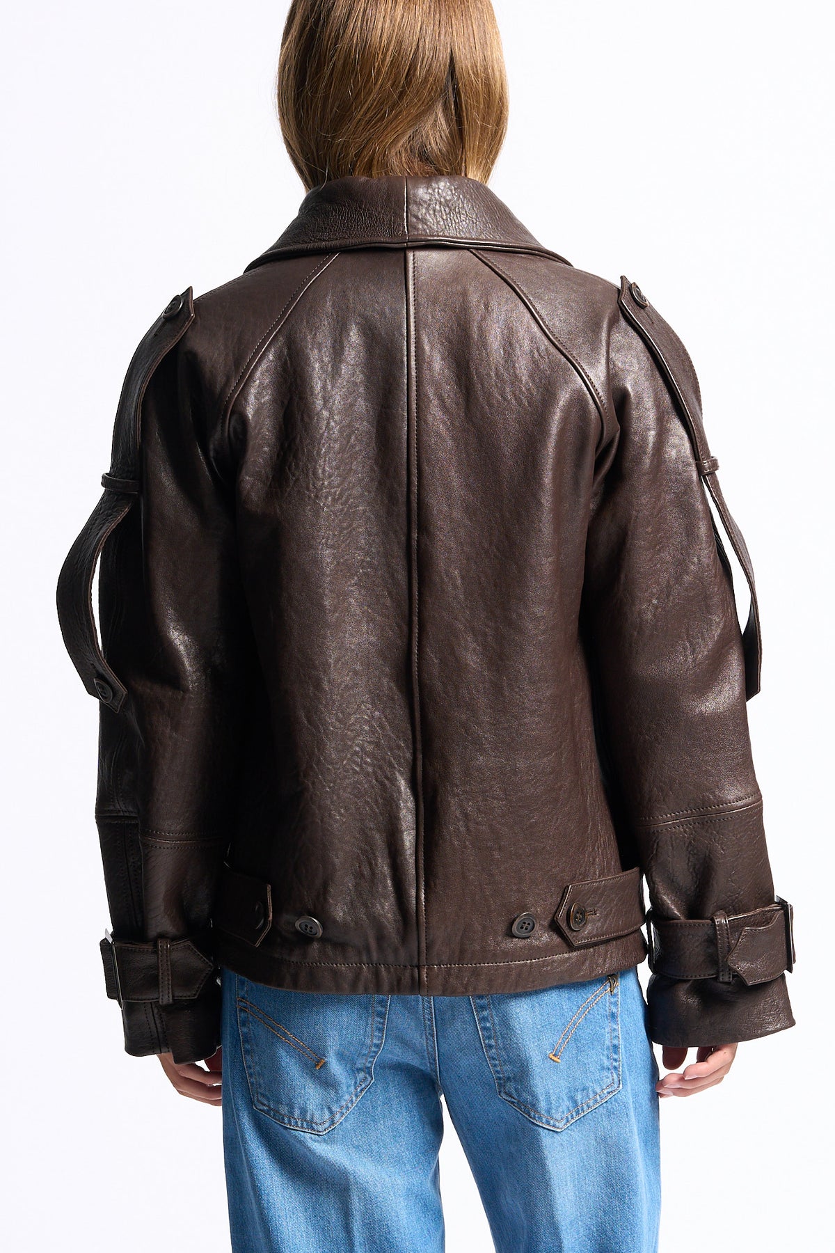 Myskyn Women's Brown Oversized Leather Jacket-3
