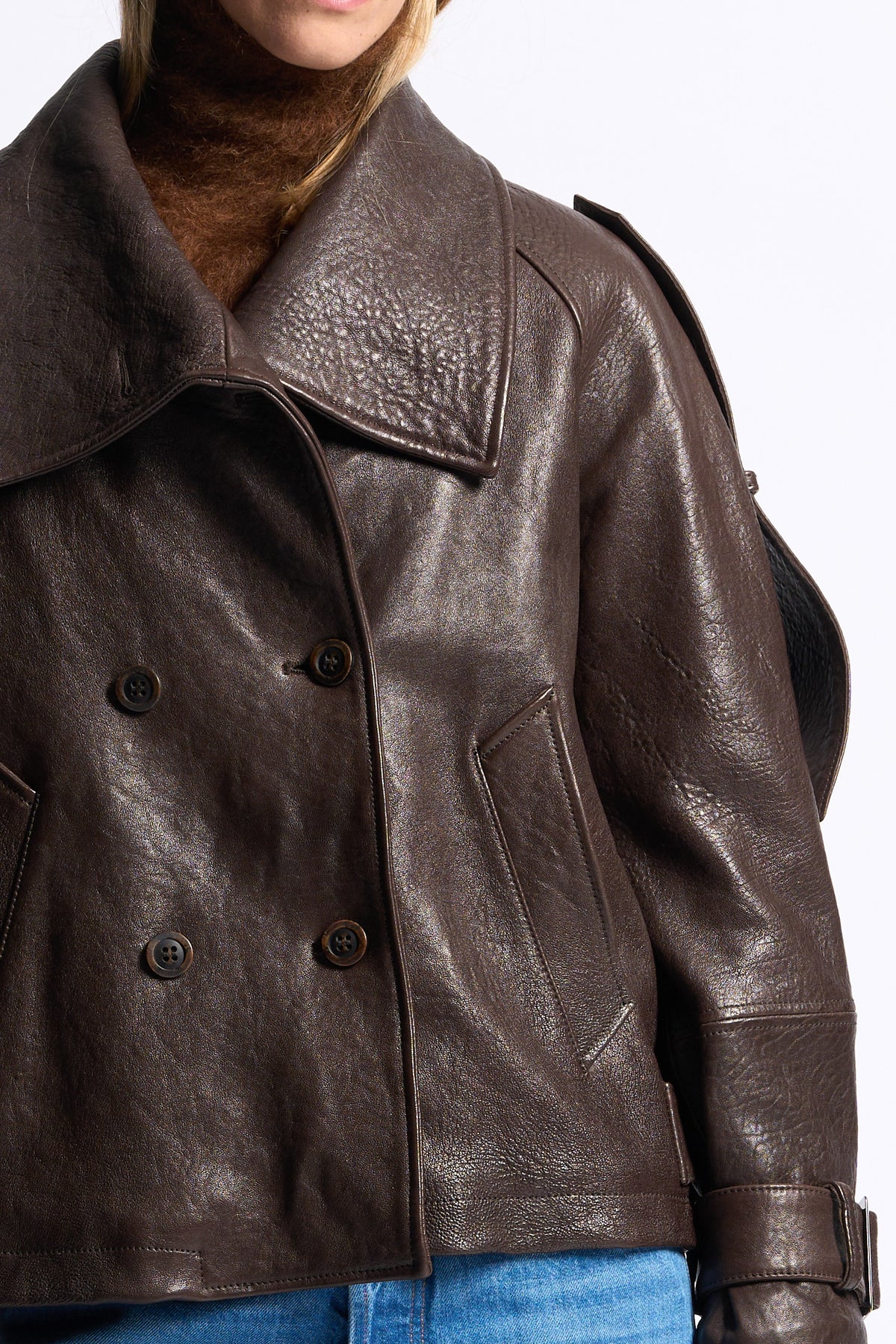 Myskyn Women's Brown Oversized Leather Jacket-8