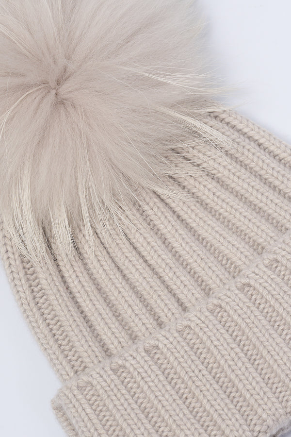 Nima 1708 Cappello Coste Pom Pon Beige Donna-2