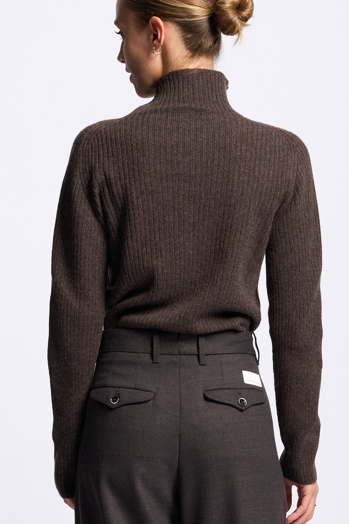 Gran Sasso Lupetto Cashmere Donna a coste marrone-5