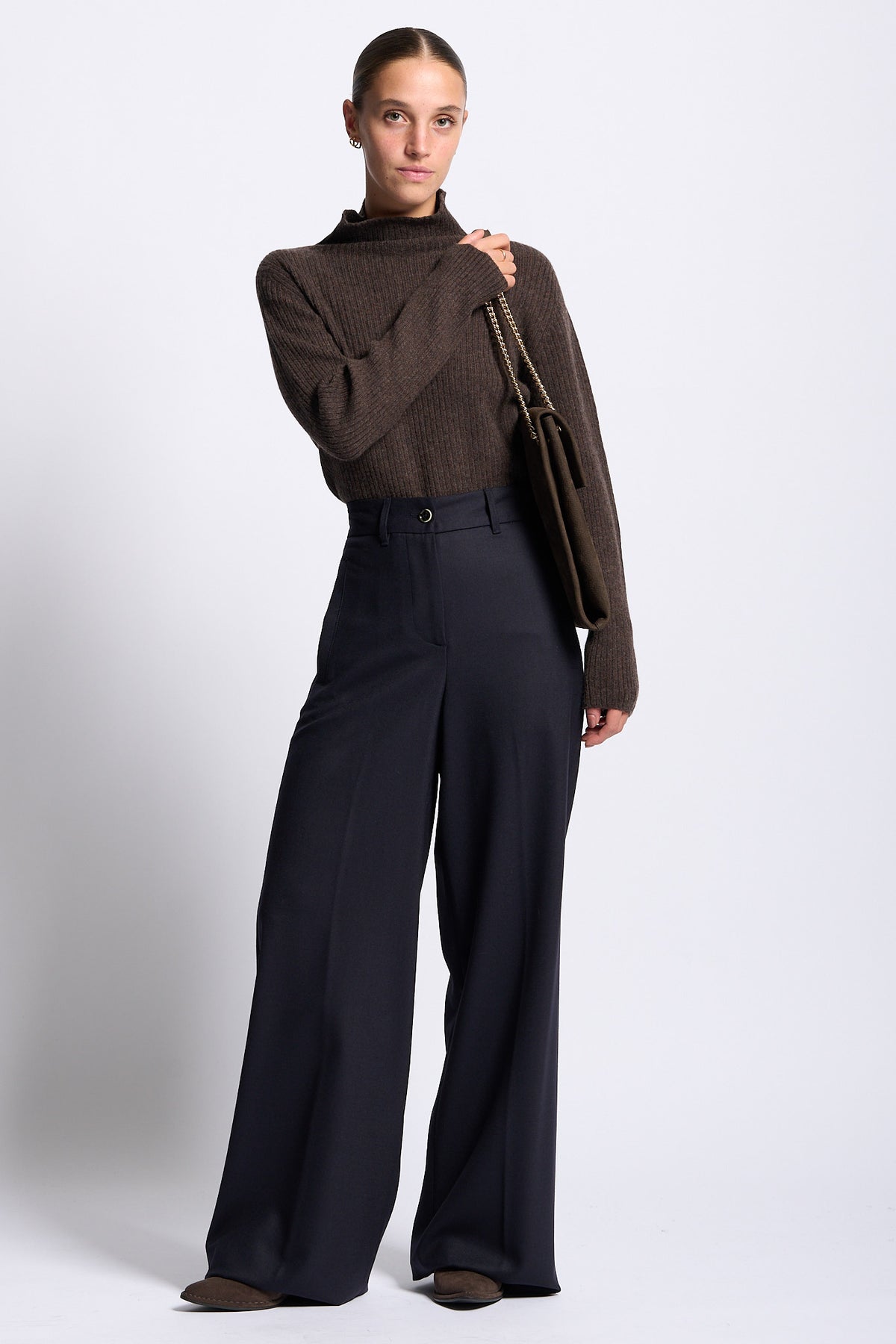 Gran Sasso Lupetto Cashmere Donna a coste marrone-2
