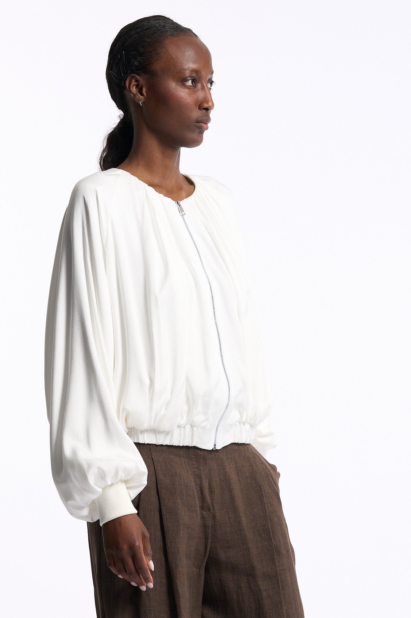 Nude Bomber Manica Ampia Bianco Donna-3