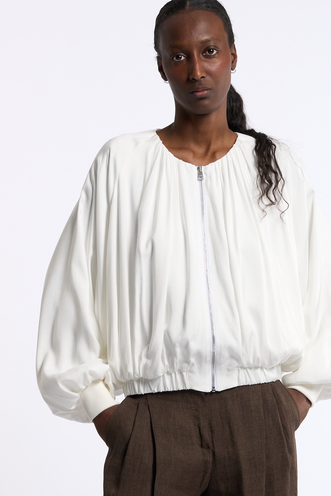 Nude Bomber Manica Ampia Bianco Donna-8