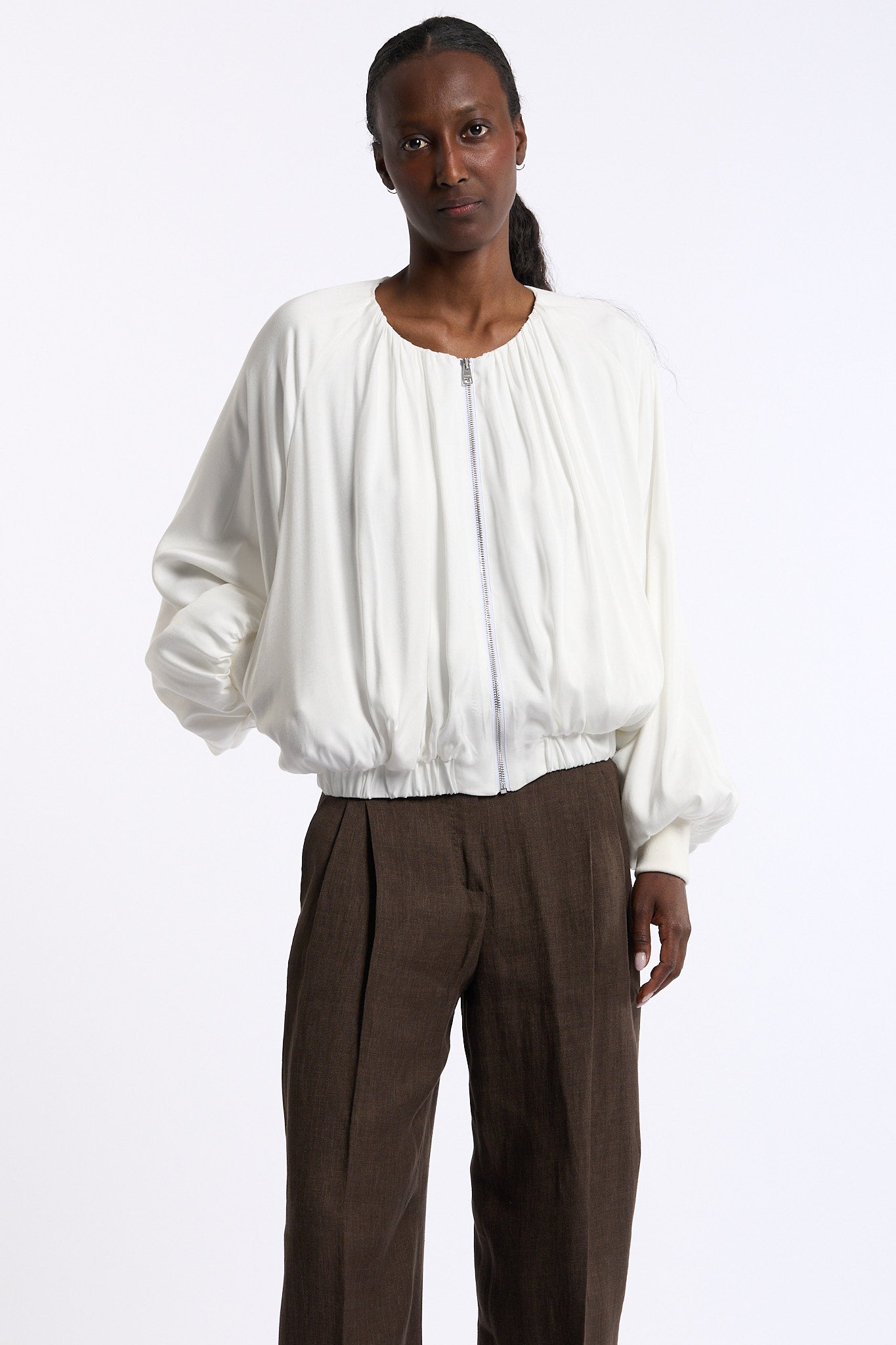 Nude Bomber Manica Ampia Bianco Donna-2