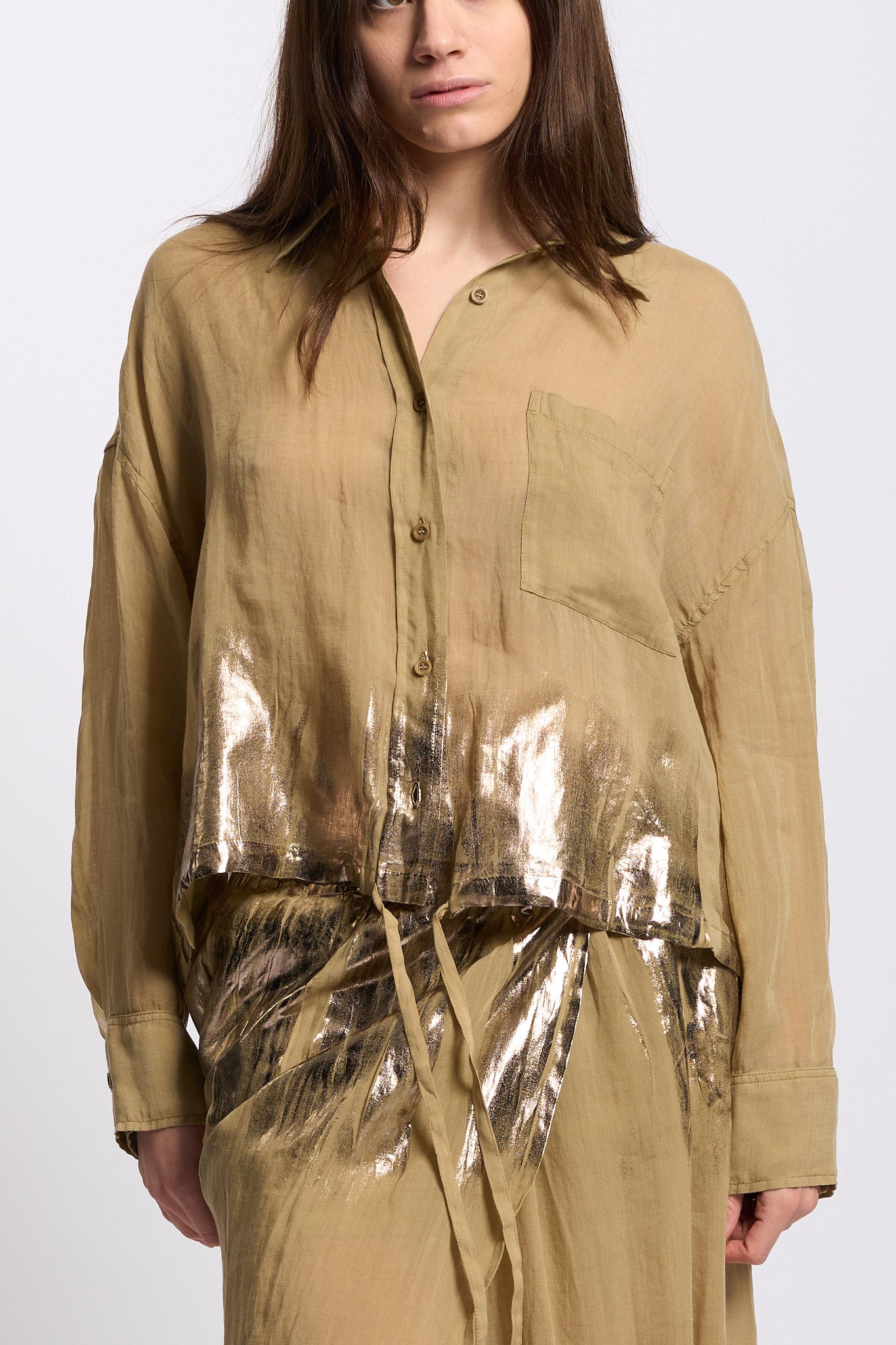 Nude Camicia Spalmata Kaki/Oro Donna-1