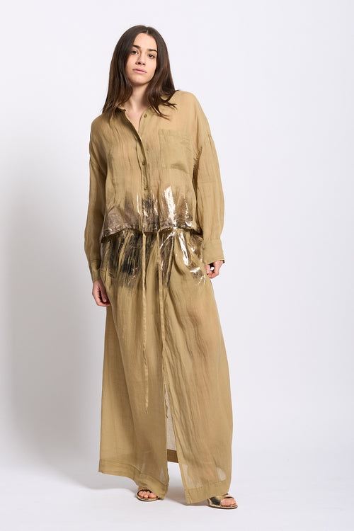 Nude Camicia Spalmata Kaki/Oro Donna-2