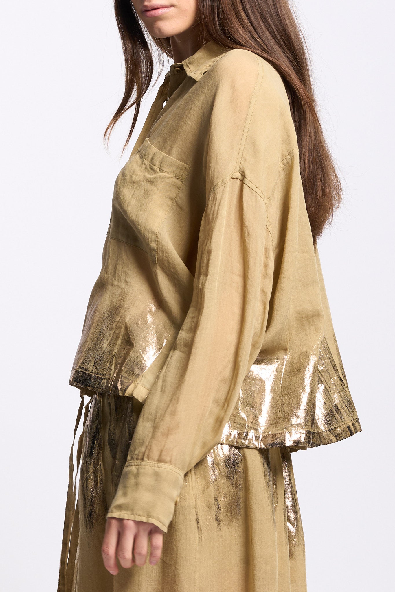 Nude Camicia Spalmata Kaki/Oro Donna-3