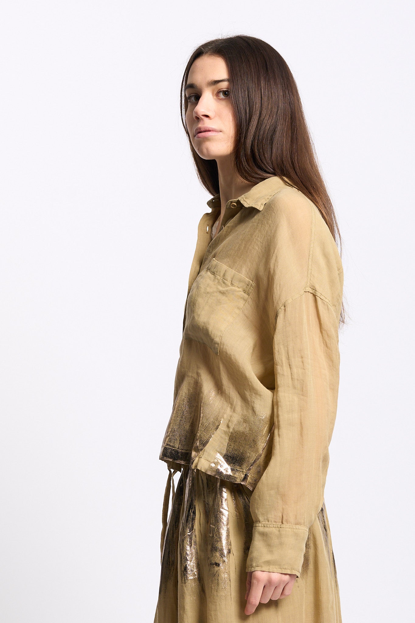 Nude Camicia Spalmata Kaki/Oro Donna-6