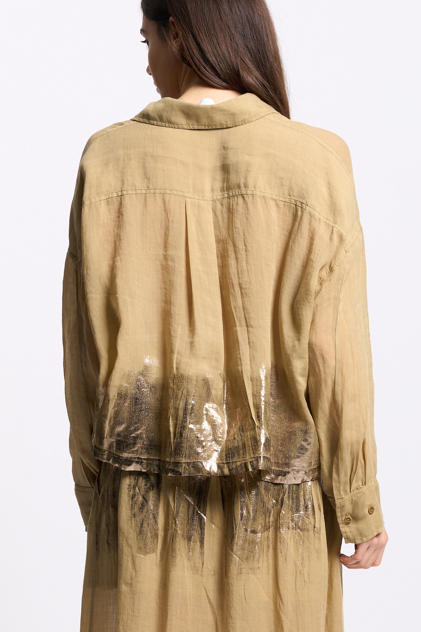 Nude Camicia Spalmata Kaki/Oro Donna-4