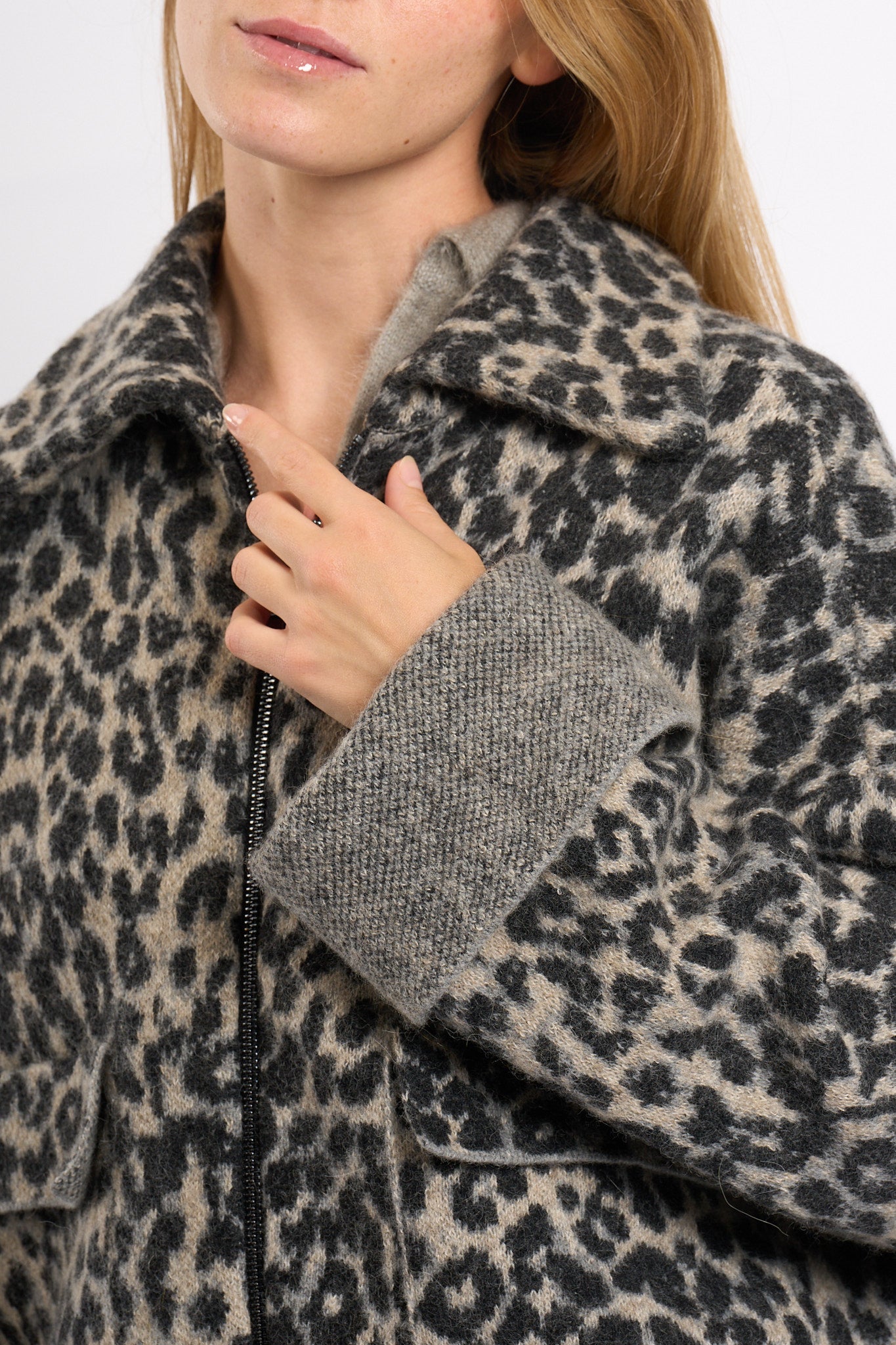 Nude Giacca Animalier Grigio/Nero Donna-6