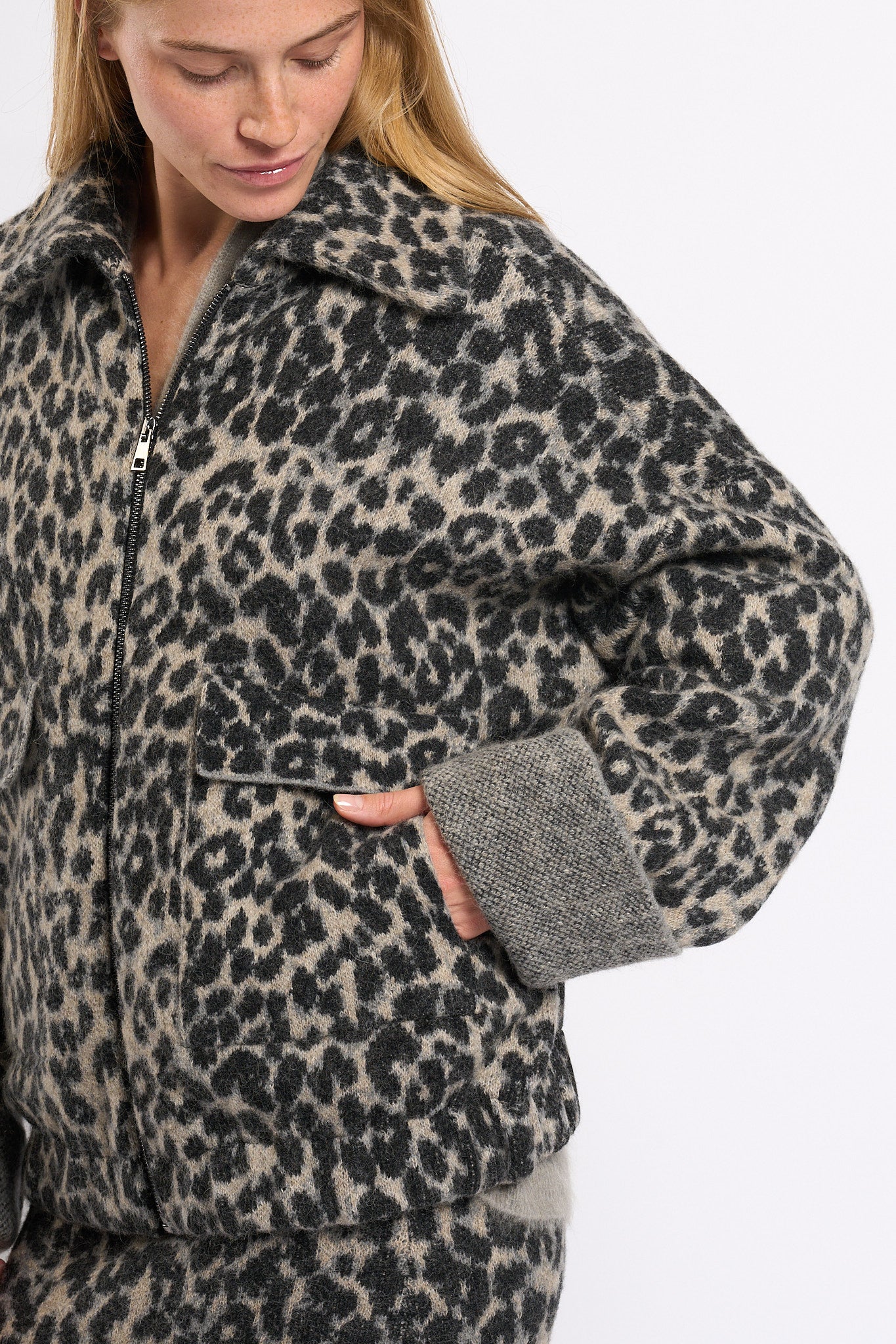 Nude Giacca Animalier Grigio/Nero Donna-7