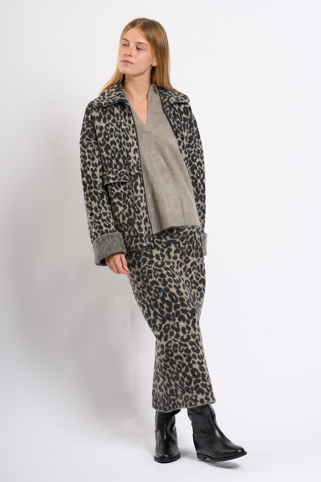 Nude Giacca Animalier Grigio/Nero Donna-8