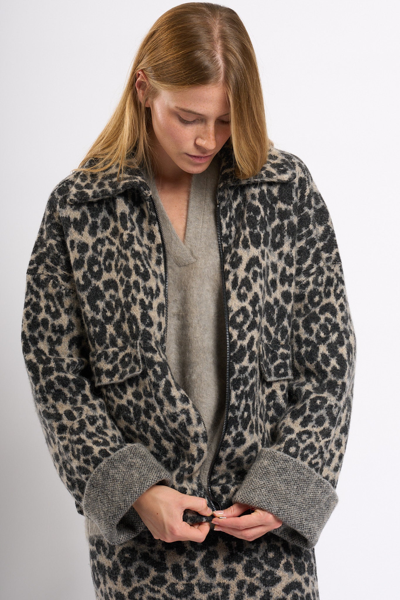 Nude Giacca Animalier Grigio/Nero Donna-3