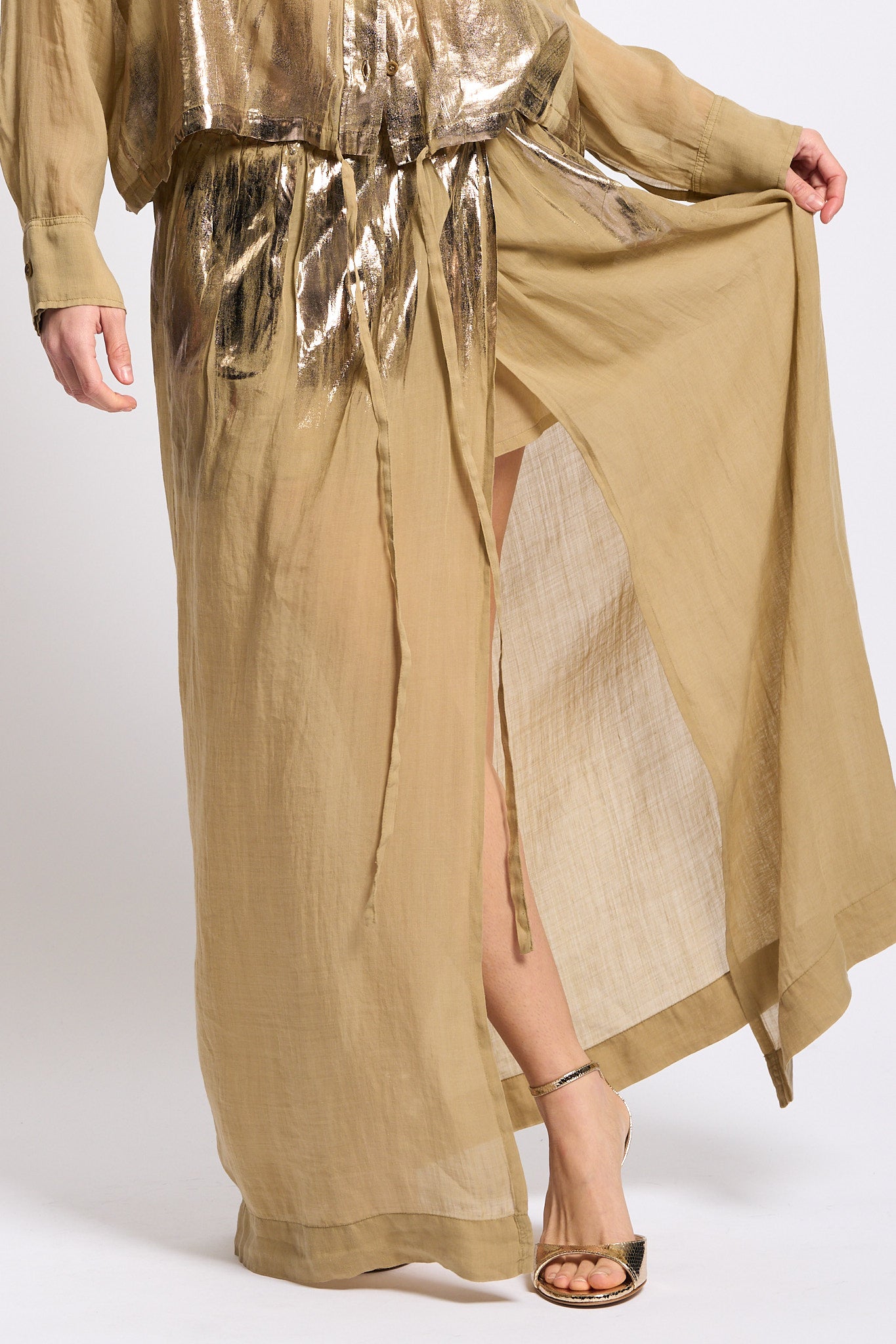 Nude Gonna Spalmata Kaki/Oro Donna-4