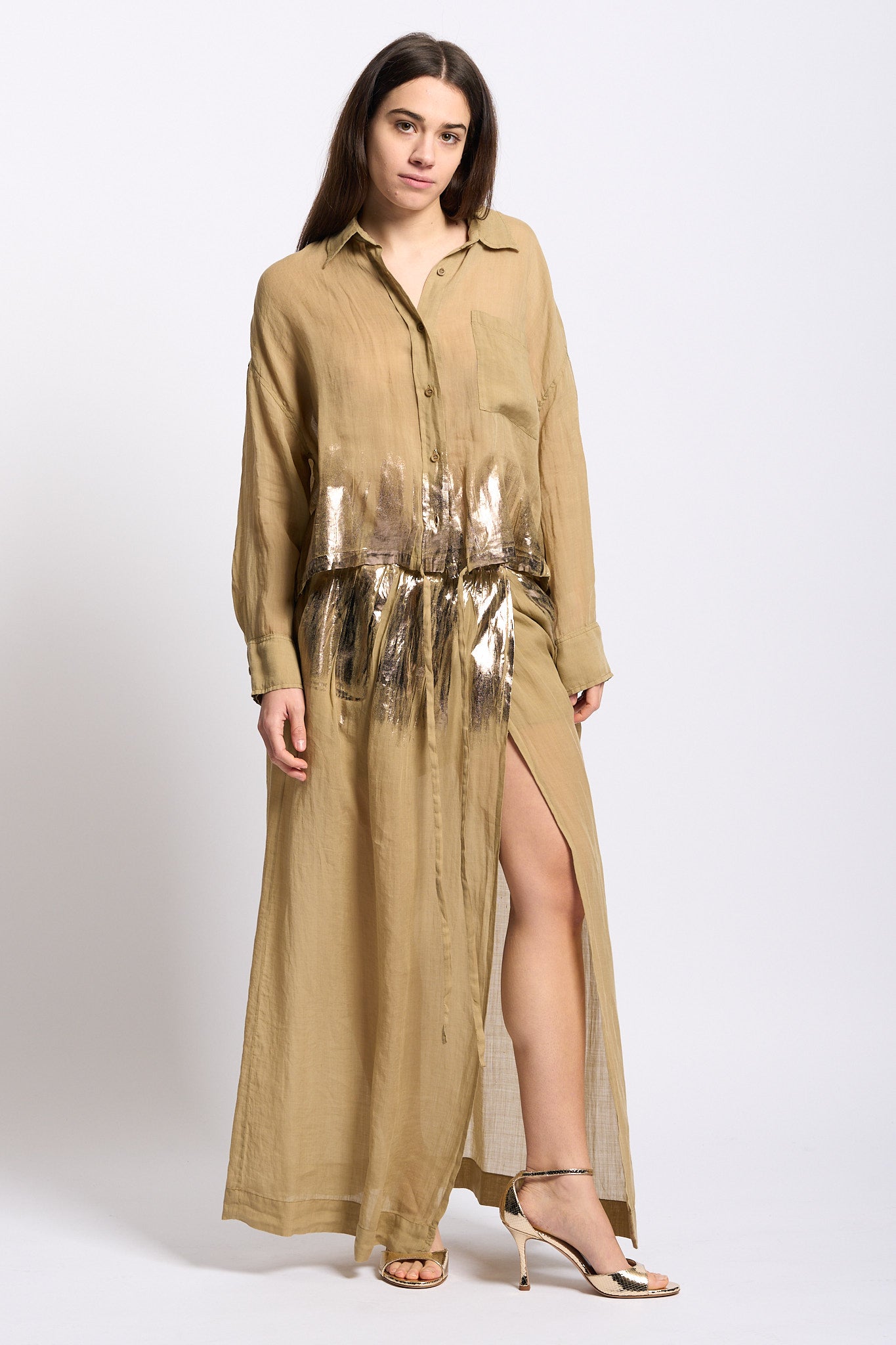 Nude Gonna Spalmata Kaki/Oro Donna-1