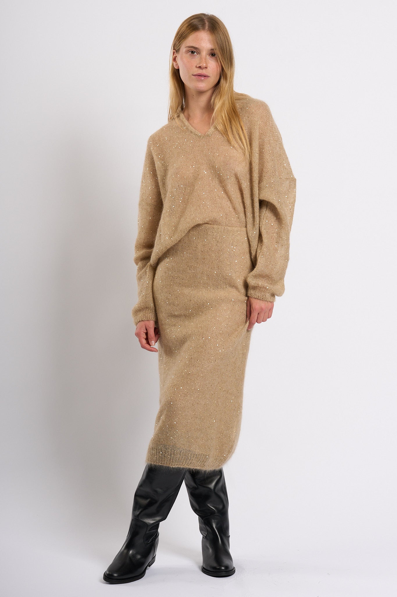 Nude Gonna in Lana Mohair Sabbia Donna-1