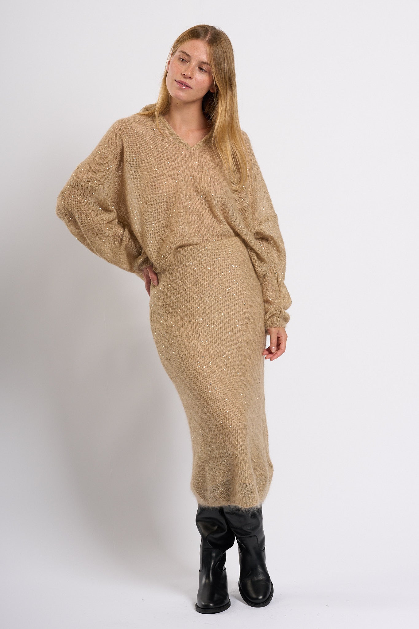 Nude Gonna in Lana Mohair Sabbia Donna-6