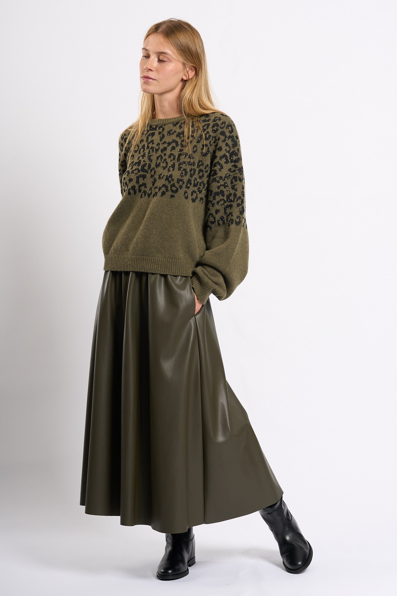 Nude Maglia Stampa Animalier Verde/Nero Donna-7
