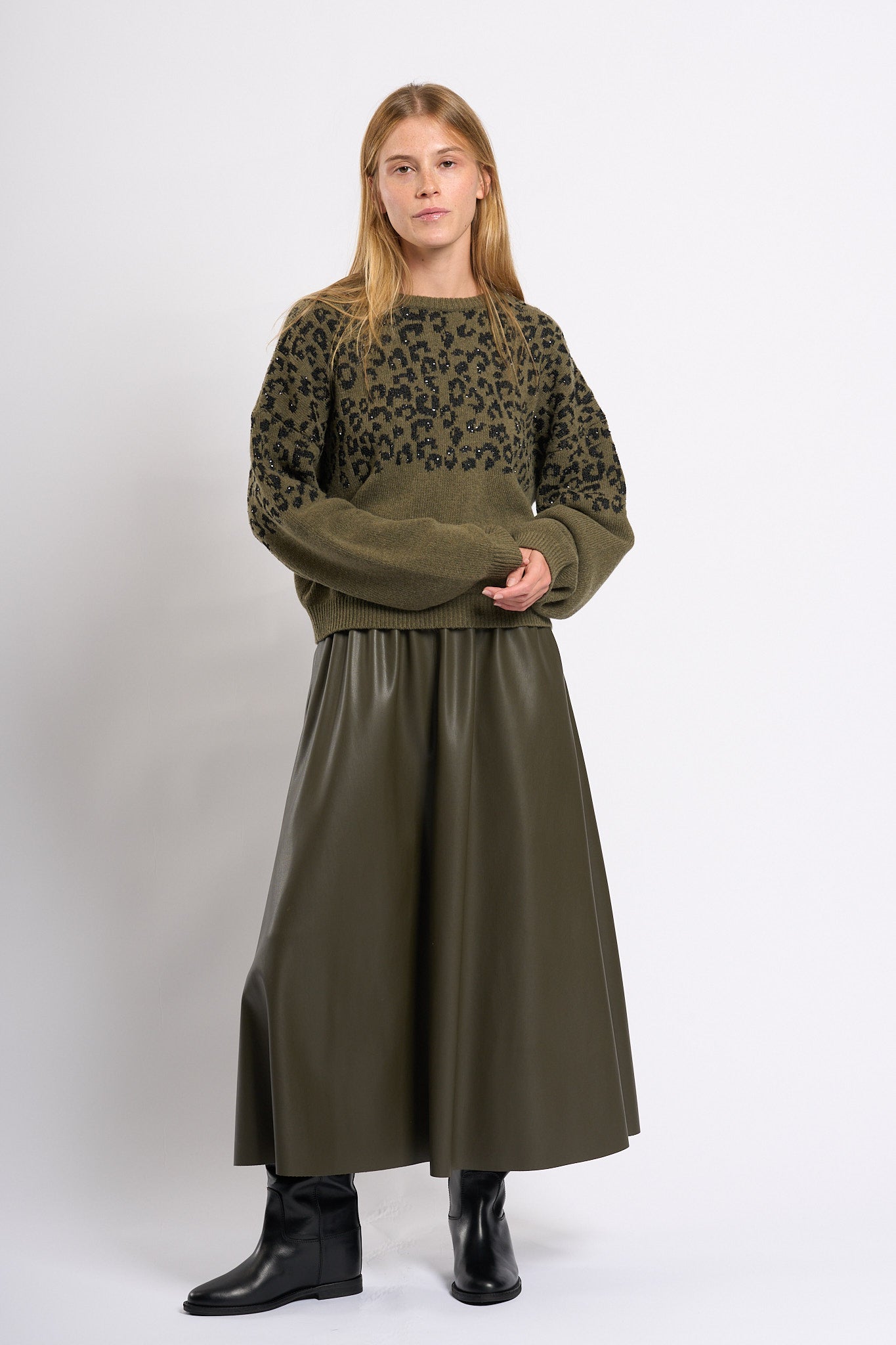 Nude Maglia Stampa Animalier Verde/Nero Donna-5
