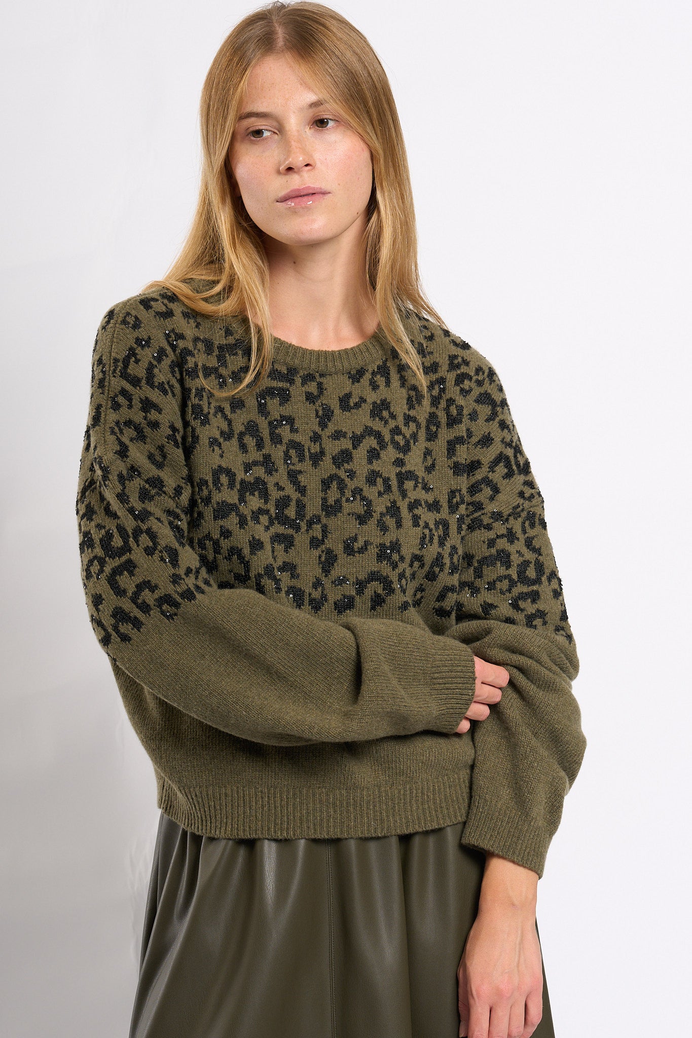 Nude Maglia Stampa Animalier Verde/Nero Donna-1