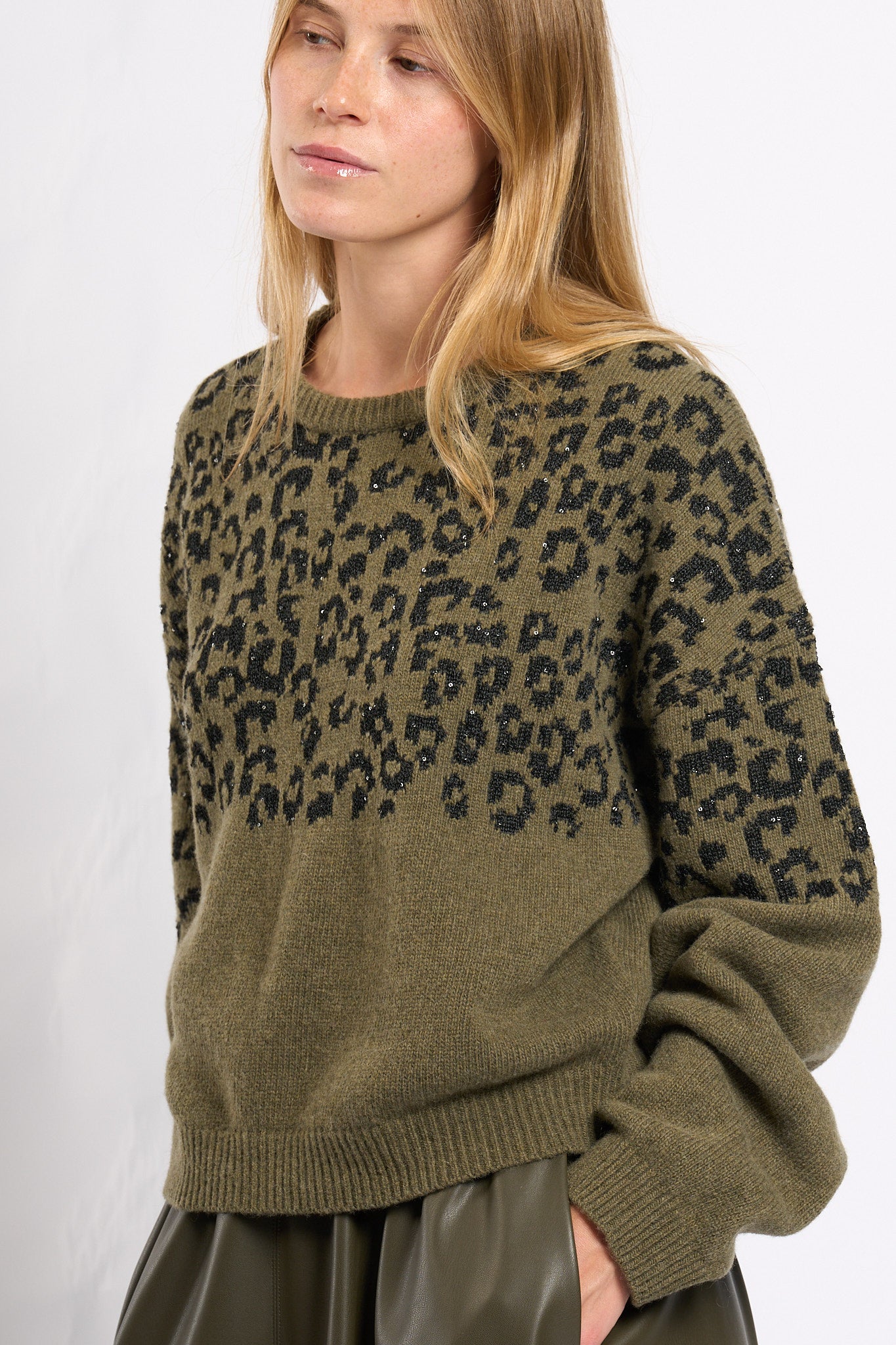 Nude Maglia Stampa Animalier Verde/Nero Donna-3