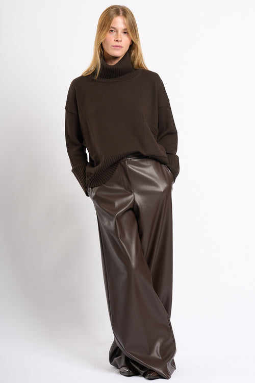 Nude Pantalone Ecopelle Cioccolato Donna