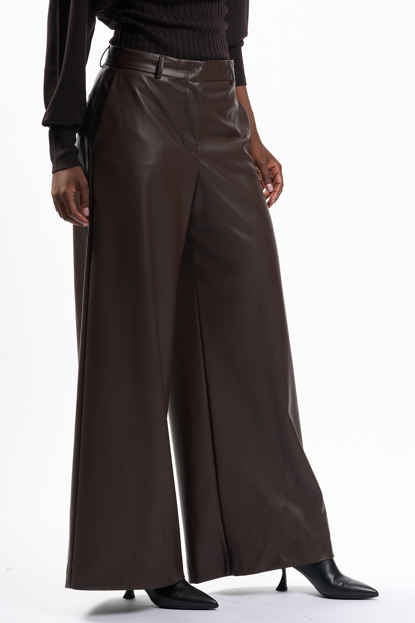 Nude Pantalone Ecopelle Cioccolato Donna-5