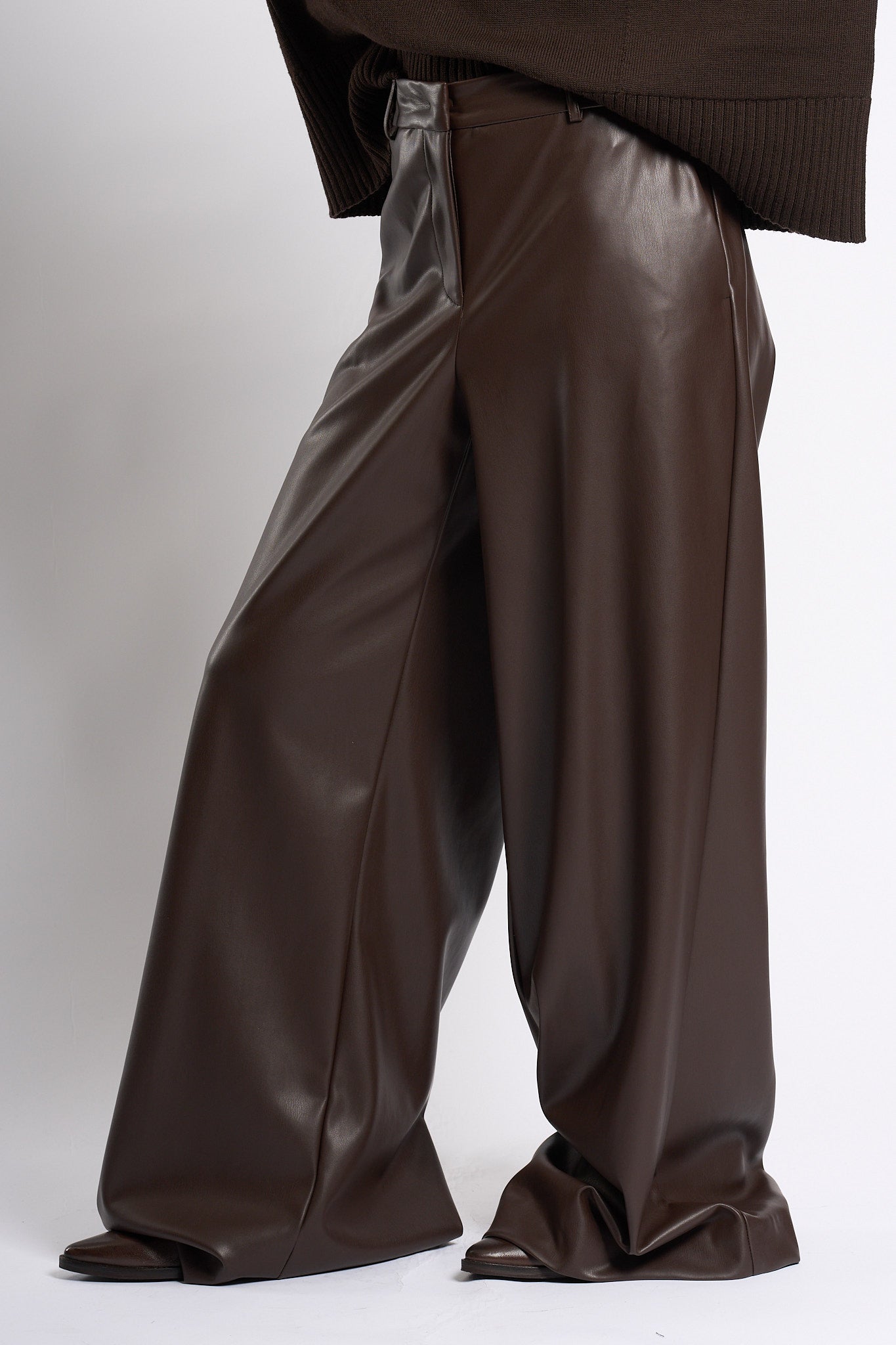 Nude Pantalone Ecopelle Cioccolato Donna-4