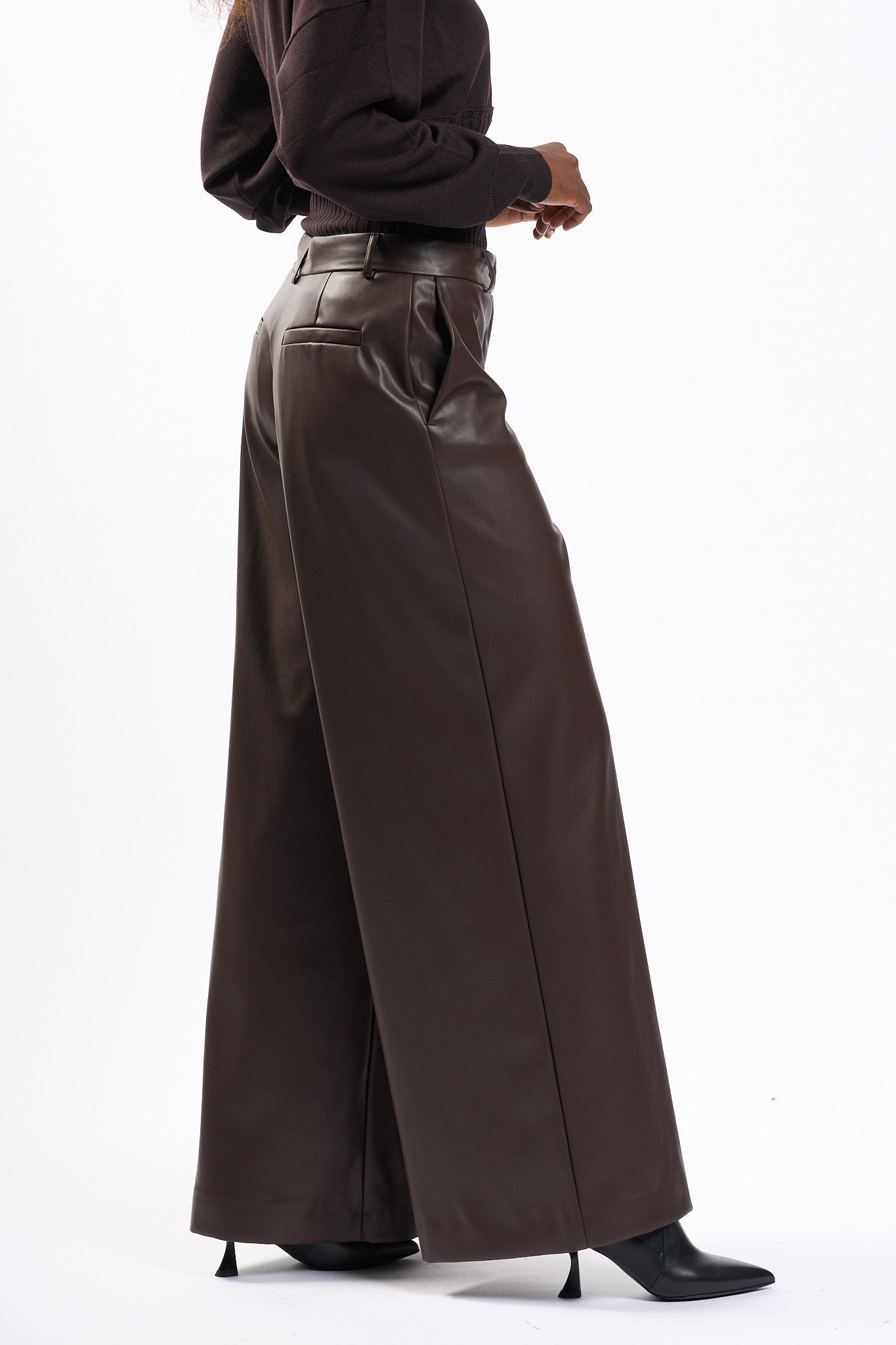 Nude Pantalone Ecopelle Cioccolato Donna-6