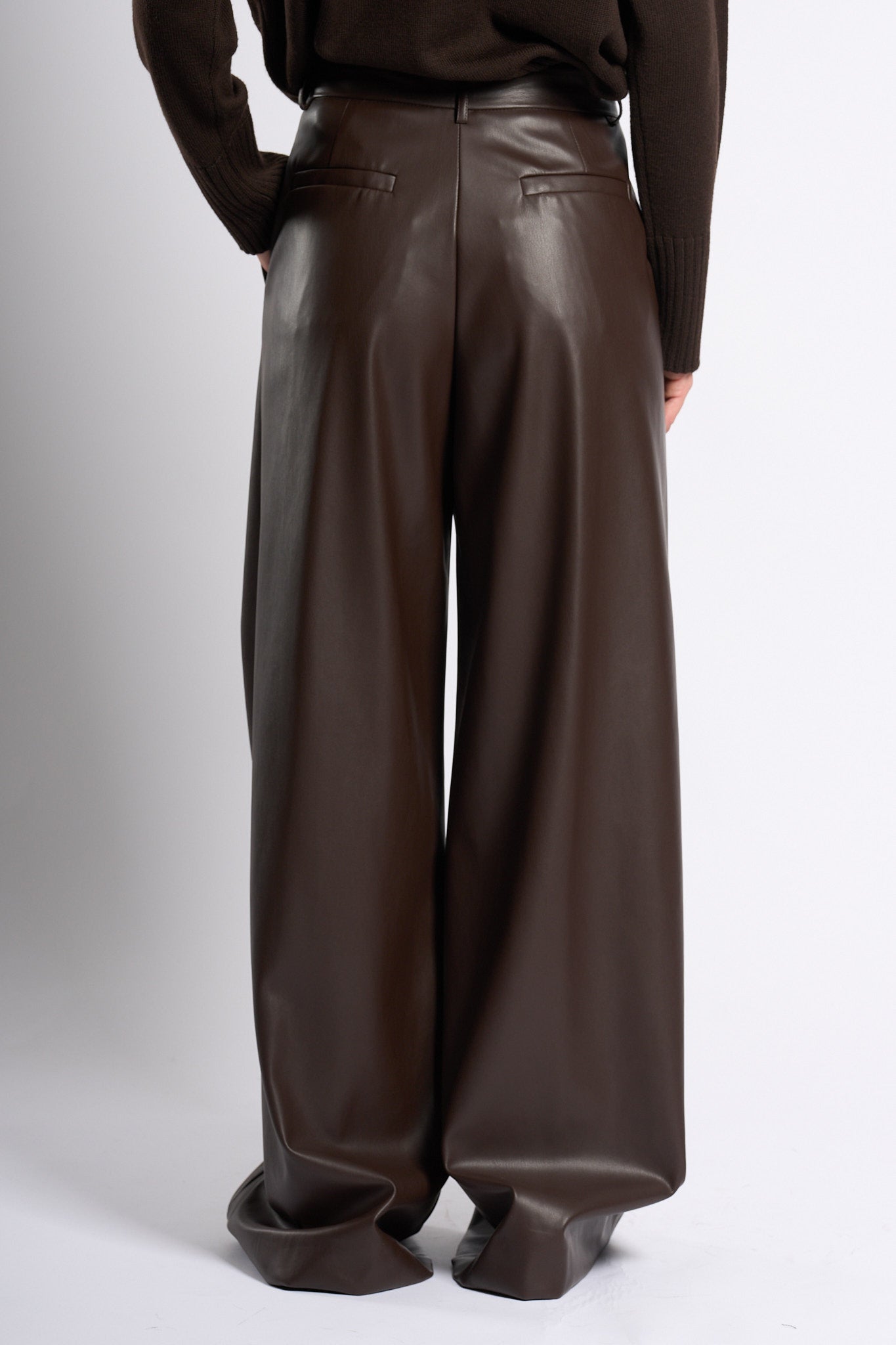 Nude Pantalone Ecopelle Cioccolato Donna-5