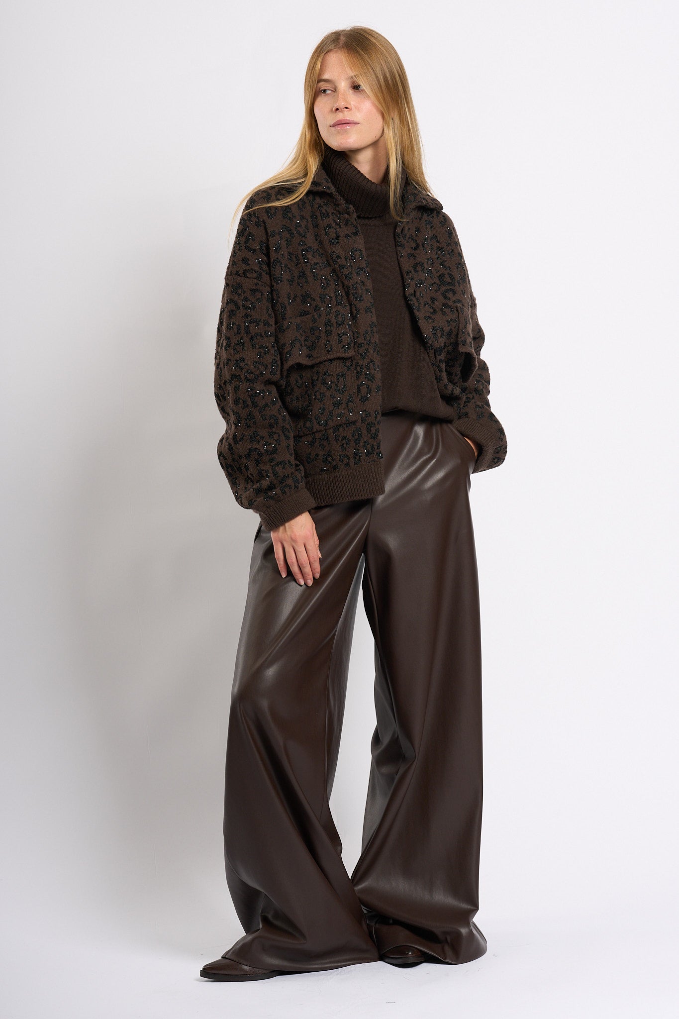 Nude Pantalone Ecopelle Cioccolato Donna-6