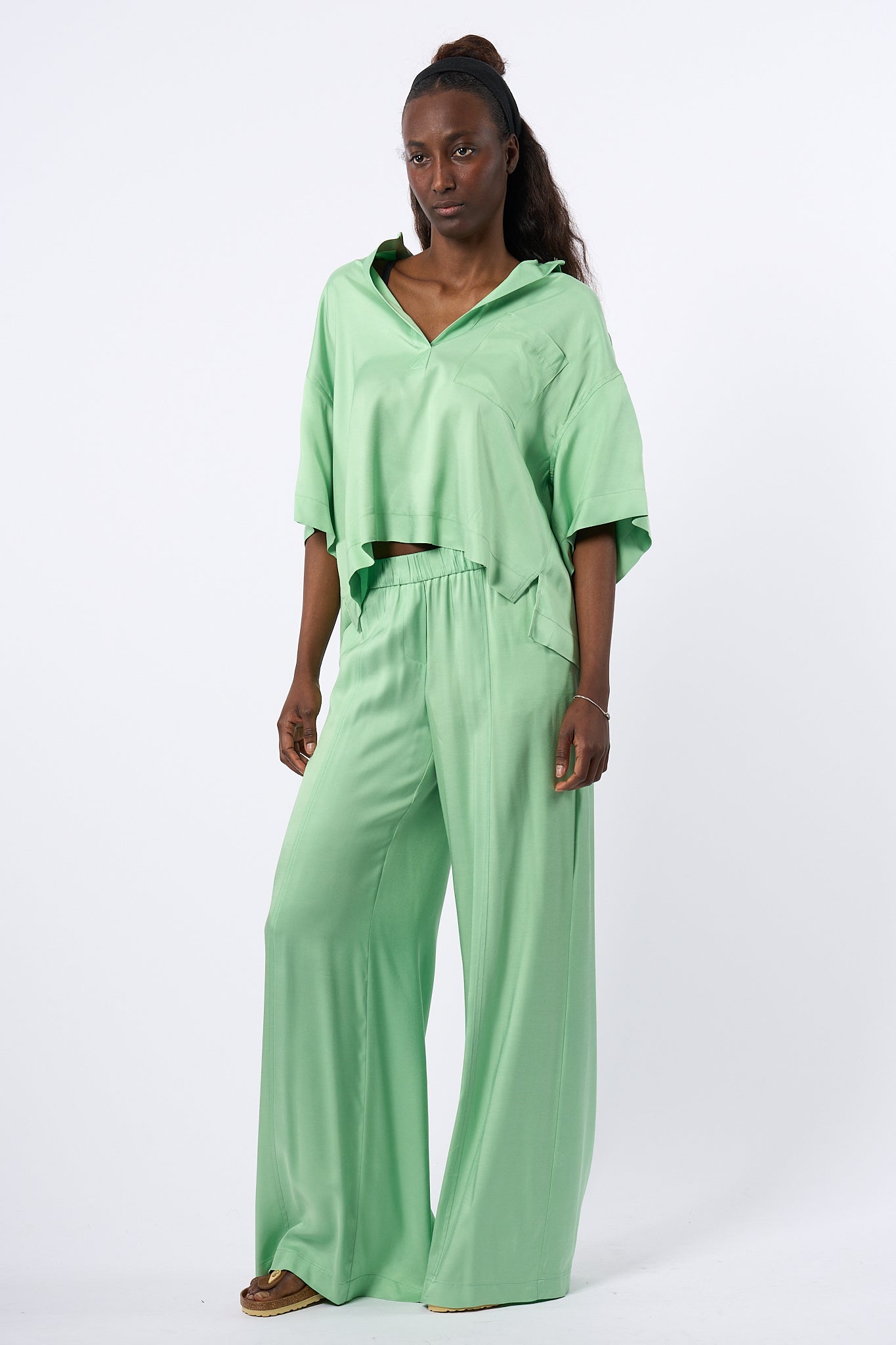 Nude Pantalone Fluido Verde Donna-2