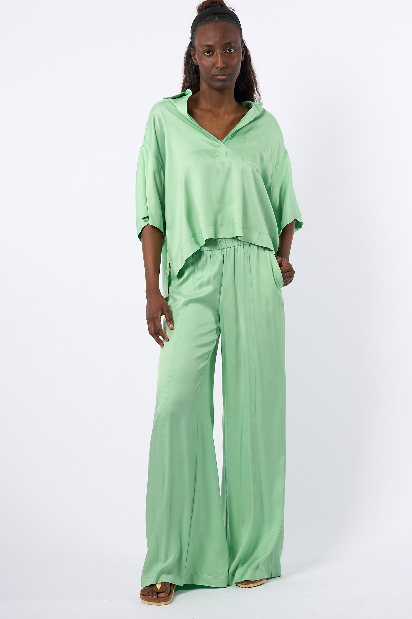 Nude Pantalone Fluido Verde Donna-5